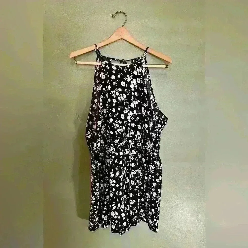 Ditzy Floral Tie Back Romper, Size XL - Picture 2 of 6
